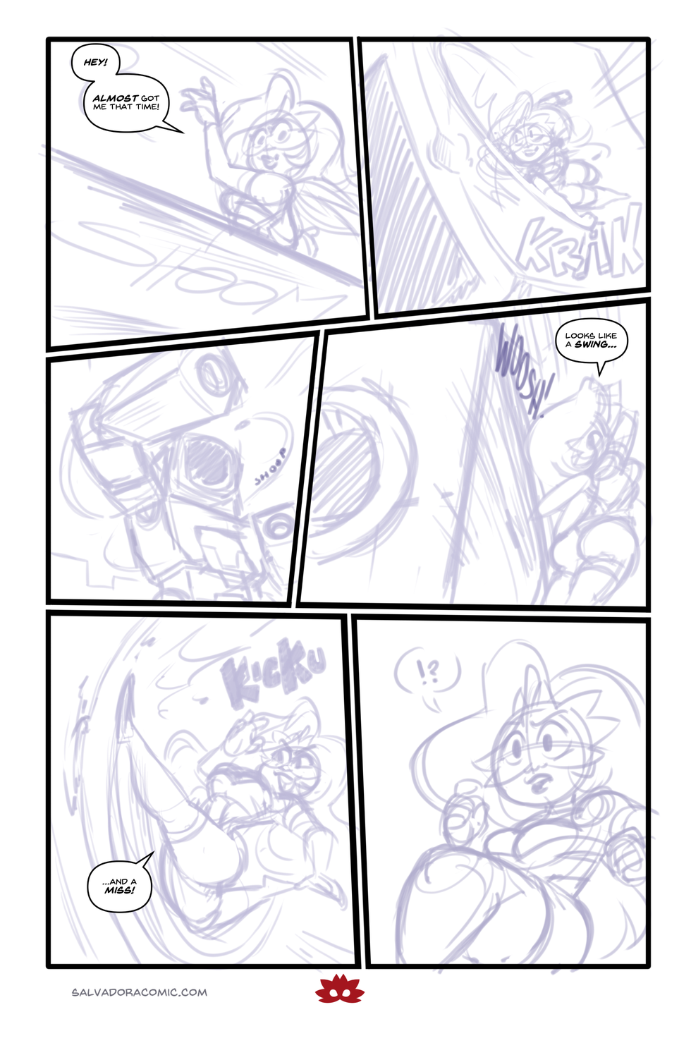 Salvadora's new power: sucking the color and lineart out of the world! Just kidding - finished page coming soon!